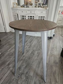 Round Bar Height Table Wood Top Metal Legs