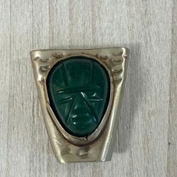 Dije Cadena Plata Con Adorno Piedra Jade Joyería Antigua 