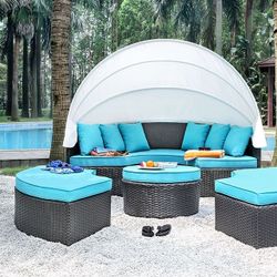 OUTDOOR PATIO DAYBED CANOPY SEATING SOFA OTTOMAN BEACH POOL PARTY GATHERINGS