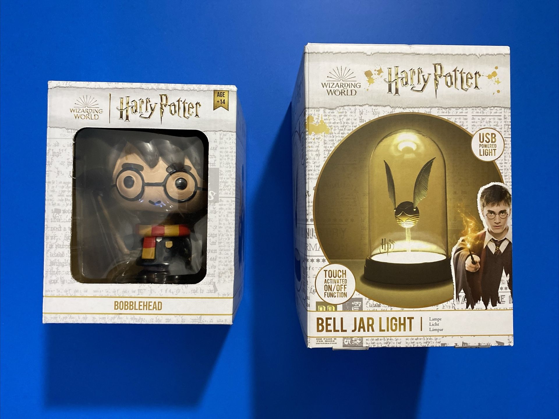 Harry Potter Golden Snitch Bell Jar TOUCH ACTIVATED light + New BOBBLEHEAD New!