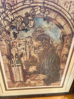 Framed Judaica Art Print Rabbi and Child