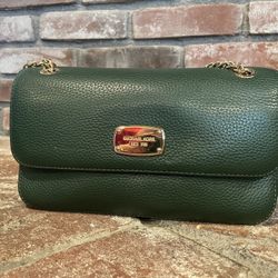 Michael Kors Green Purse With Gold Chain Strap 