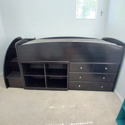 Loft Twin Bed with Ladder, 6 Drawers, & Shelves