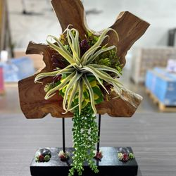 Modern Elegance: Wood Succulent Contemporary Artificial Flower Arrangements