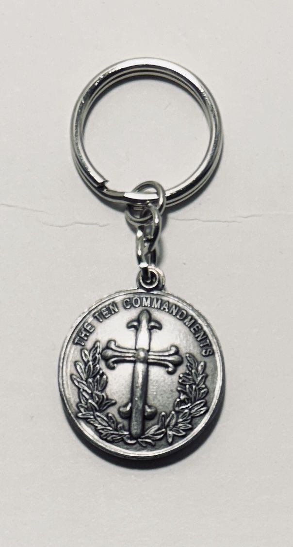Keychain, Ten Commandments, a Pewter Keychain, Opens with 10 Commandments Inside
