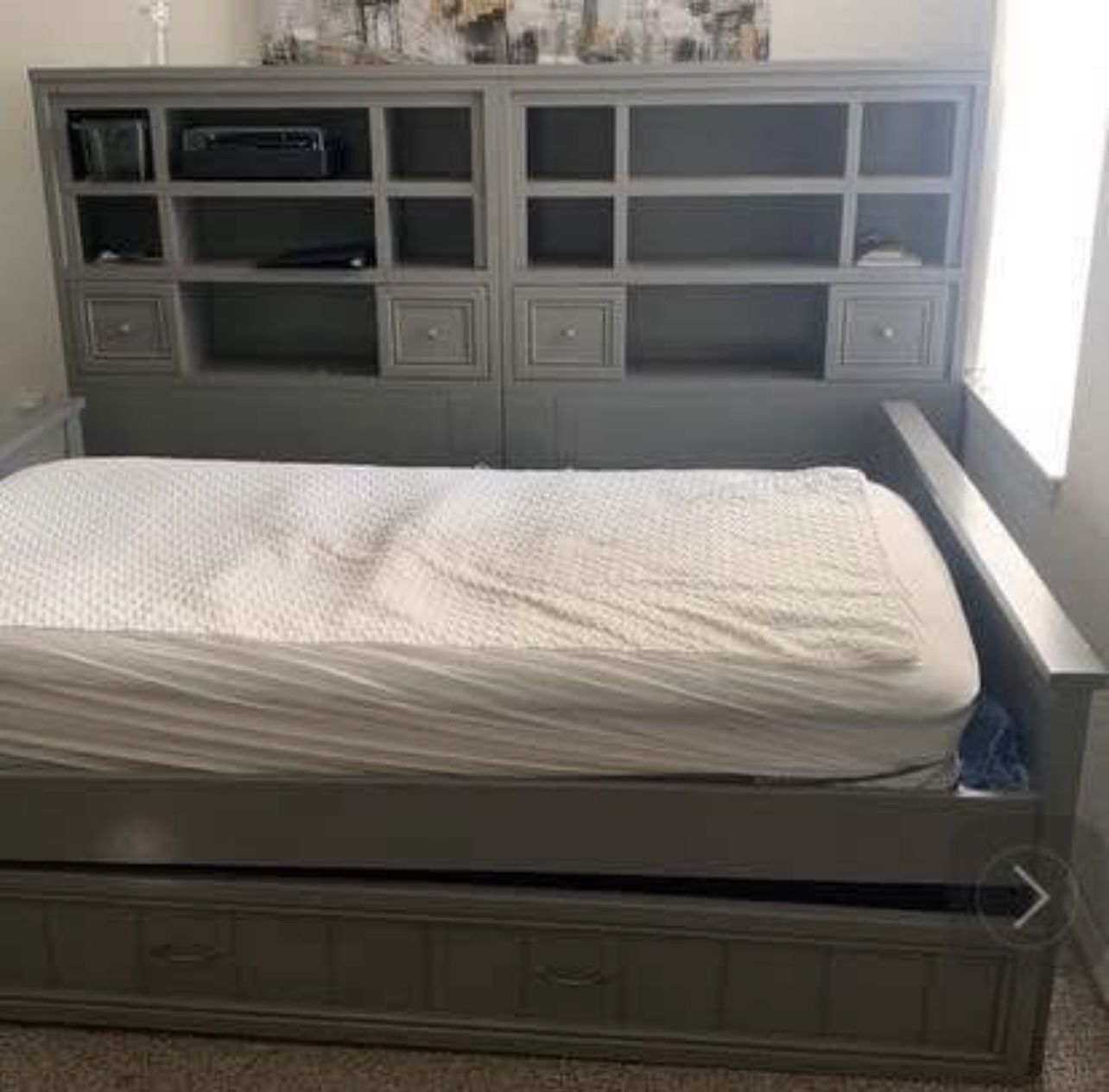 Gray Pullout Bed with Storage & Matching Dresser- Excellent condition! 