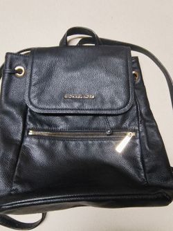 Michael Kors Black Pebbled Leather Drawstring Backpack