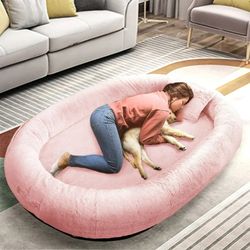 Human Dog Bed for Pets and Adults, 71"x45"x15", Washable Faux Fur Cover with Blanket and Pillow