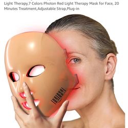 NEWKEY Red Light Therapy Mask for Face Wrinkles, LED Face Mask Light Therapy,7 Colors Photon Red Light Therapy Mask for Face, 20 Minutes Treatment,Adj