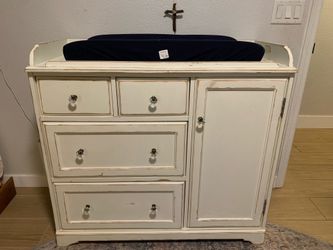Pottery Barn White Distressed Baby Changing Table Dresser with Storage