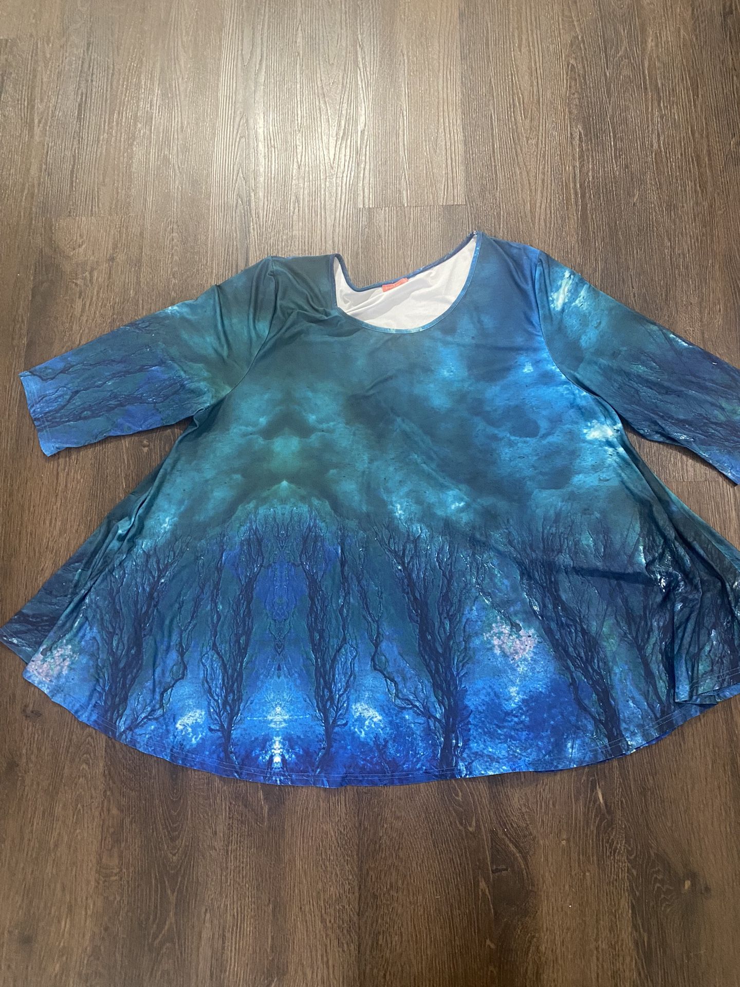 Womans Blue Tunic 3/4 Sleeve Shirt Size 3x By Simply Aster #18