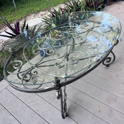 Oval Glass and Metal Coffee Table