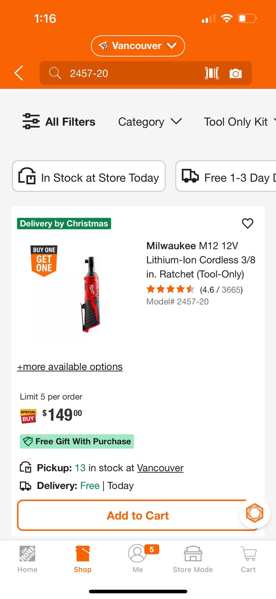 Milwaukee M12 12V Lithium-Ion Cordless 3/8 in. Ratchet (Tool-Only)