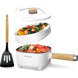 Audecook Hot Pot Electric 2L, Steamer, Cermic Glaze Non-Stick Frying Pan 8 Inch, Portable Travel Cooker 
