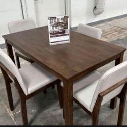 Cute ‼️5-pc Dining Table Set Walnut Finish