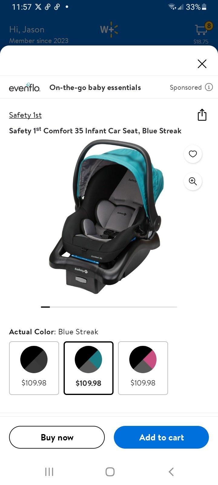 BNIB Safety 1ˢᵗ Comfort 35 Infant Car Seat, Blue Streak
