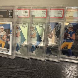 Five Justin Herbert Rookie Cards, All Graded, Chargers, Padres