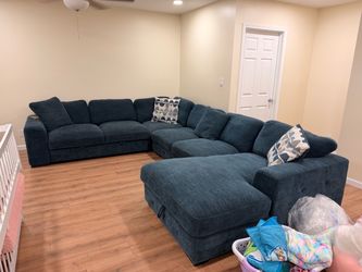 Large Navy Blue Sectional Sofa with Chaise