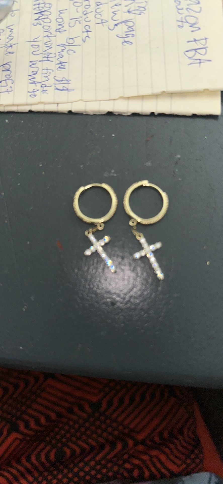 Diamond Cross Hoop Earrings in Yellow Gold 18k Sterling Silver Gold Plated  OBO