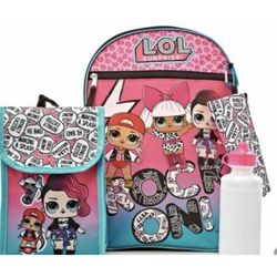 Brand New Lol surprise kids girls backpack set lunch box water bottle pencil pouch