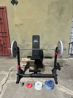 Flybird Adjustable Weight Bench with Squat Rack and Barbell