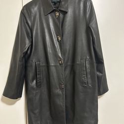 Ladies Black Leather Mid-length Jacket 