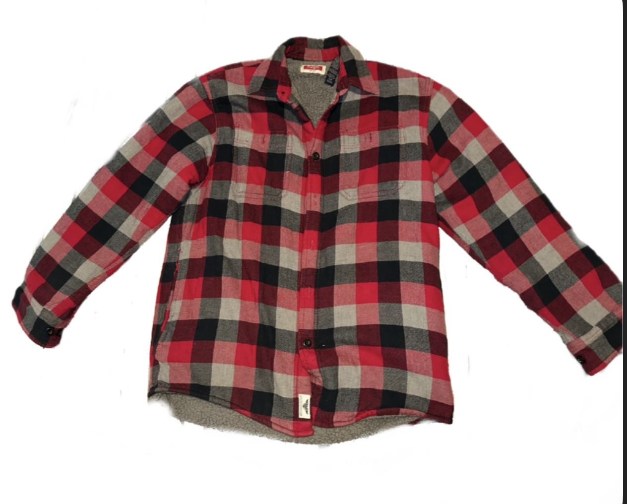 Wrangler Men/Women’s Sherpa Lined Flannel Button Work Shirt Jacket Red White Blk