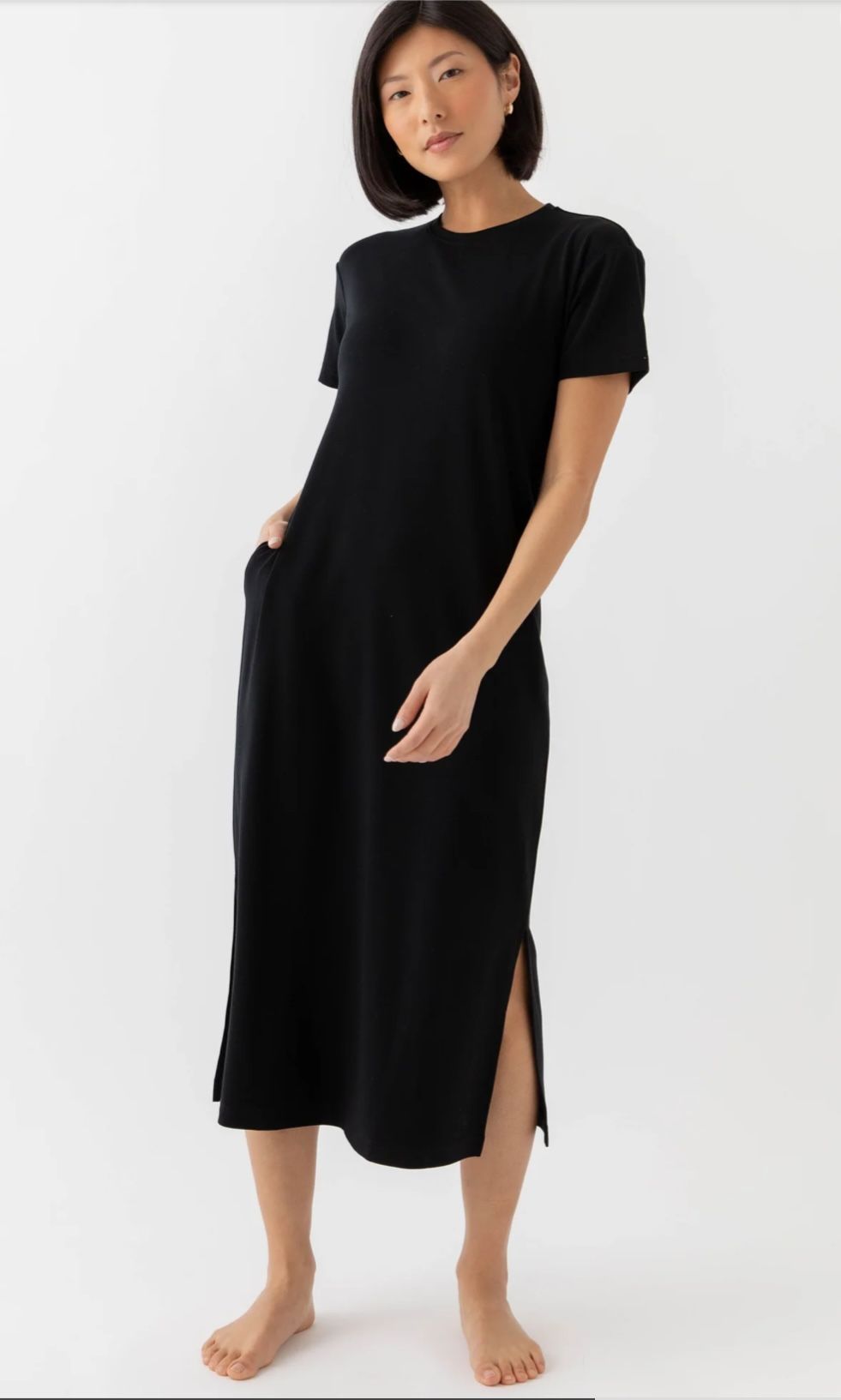 New Cozy Earth’s Brushed Bamboo Black Midi Dress