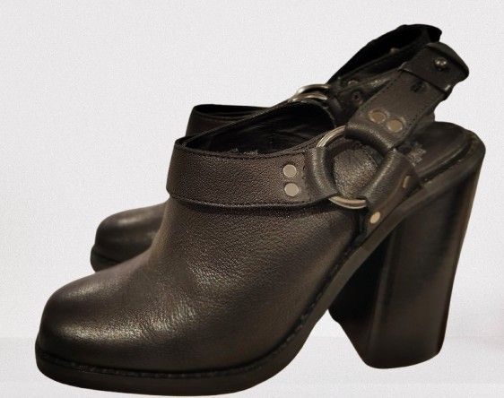 ECOTE Genuine CowLeather Chunky Buckle Slingback Heeled Bootie