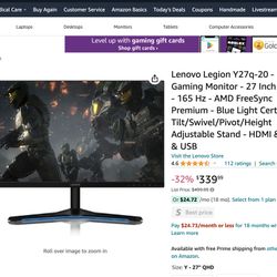 Lenovo Legion 165 Hz Gaming Monitor 27in