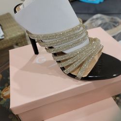 Rhinestone High Heels Gold And Black New In Box 