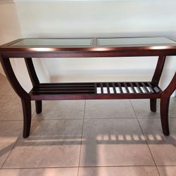Cherry Wood Sofa Table With Beveled Glass