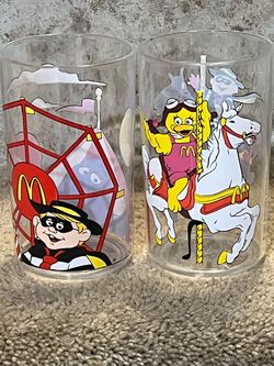 Vintage McDonald's Ronald Birdie Grimace Hamburglar Carousel Tumbler Glasses