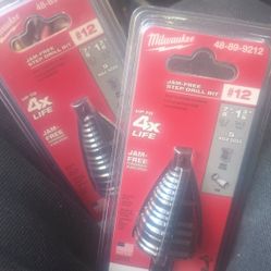 TWO NEW MILWAUKEE #12 JAM FREE STEP DRILL BITS And 2 #4 Impact STEP DRILL Bits