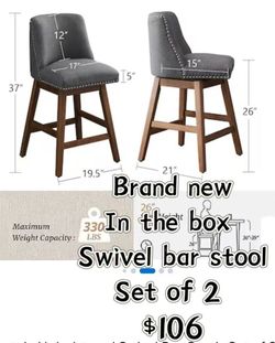 😀 2Pcs Blisstyle Upholstered Swivel Bar Stools, Modern Linen Fabric High Back Counter Chairs ❤️brand new in the box