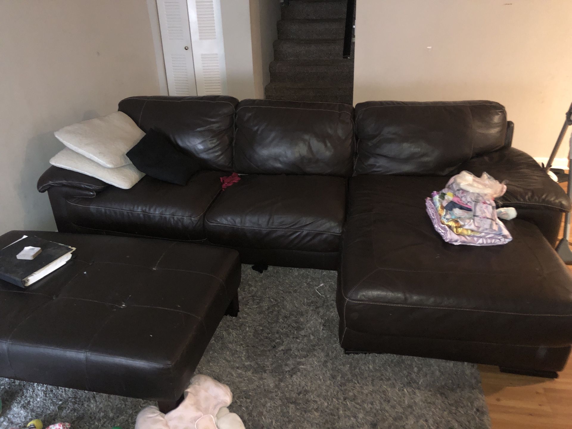 Couch for sale real leather brown sectional
