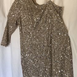 Champagne Gold Sequin Dress-Adrianna Papell 