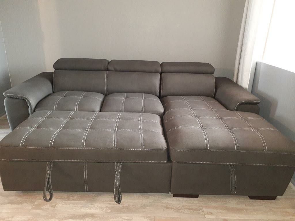 Ferriday Taupe Storage Sleeper Sectional

