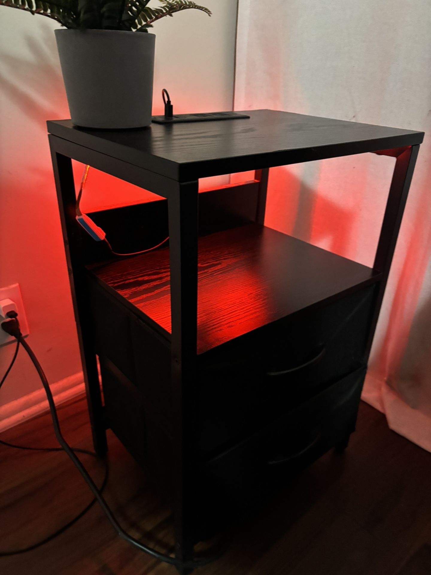 Modern Style Wooden Bedside LED Nightstand