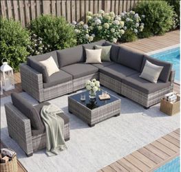 Outdoor Wicker Sectional Sofa Set with Coffee Table