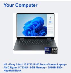 HP Envy X360 15.6" FHD Touch 2-in-1 Laptop, AMD Ryzen 5 7530U