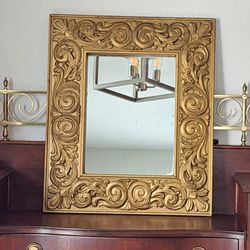 Antique Wooden Frame And Gesso Ornate Baroque-Rococo Inspired Golden Mirror