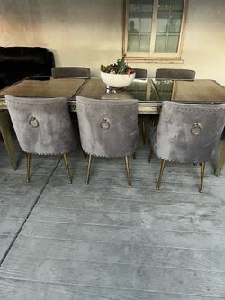 Mirror dining table  with 8 chairs