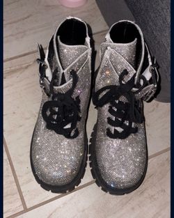 Size 6 Combat Style Rhinestone Boots
