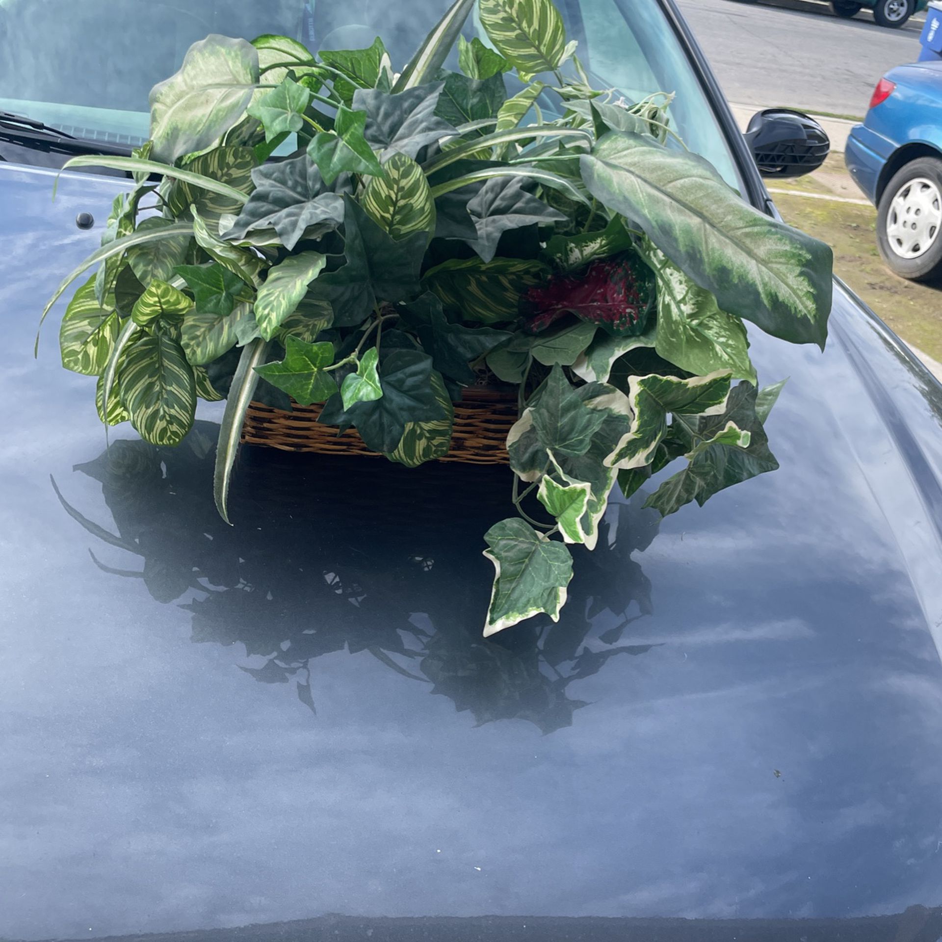 Plant Fake Leaves Basket Green