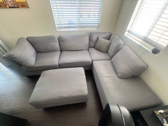 Grey Couch Sectional with Ottoman