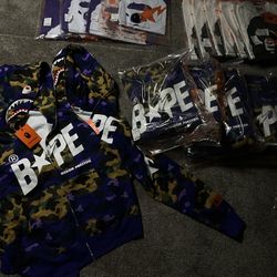 BAPE x Heron Preston Mix 1st Camo Shark Relaxed Fit Full Zip Hoodie ( ALL AUTHENTIC)