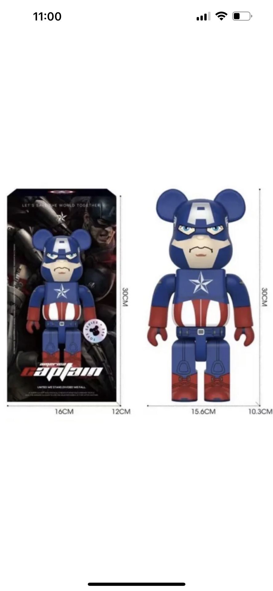 28cm Bearbrick 400% Action Figure Captain America Bear.