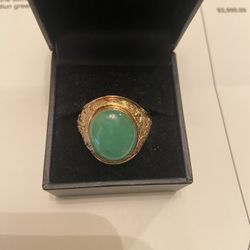18 Karat Jade Ring With Dragon Design On The Sides, With Appraisal Paper 