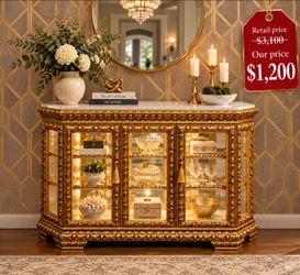 ✨️NEW Ornate Gold mirror display cabinet with marble top